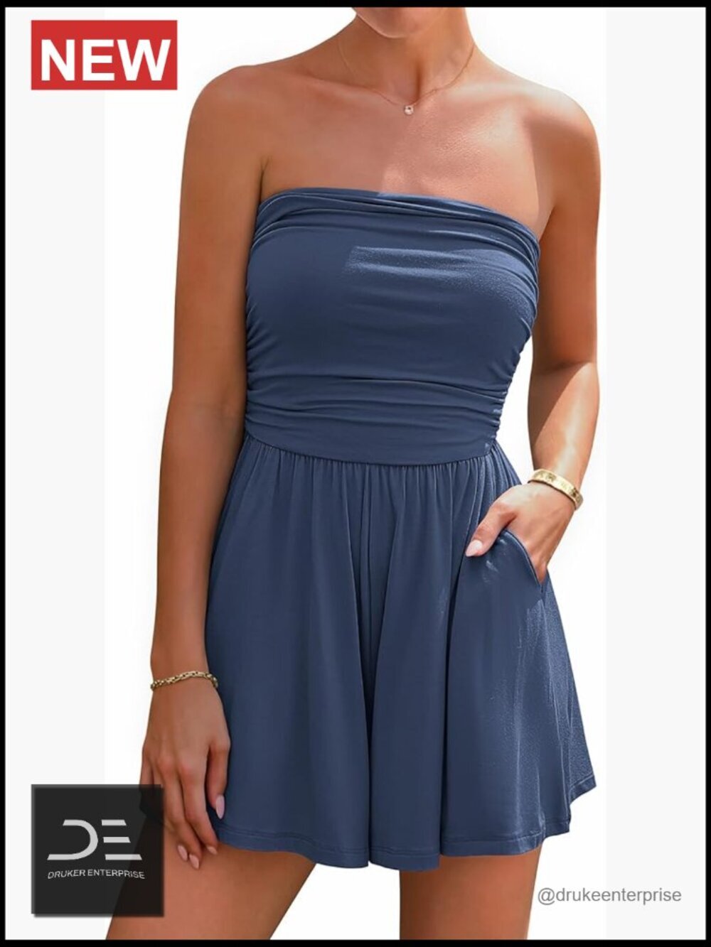 Strapless Tube Romper with Pockets Summer Boho Loose Jumpsuit